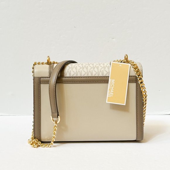 Michael Kors Whitney Medium Flap Shoulder Chain Crossbody Bag MK Vanilla Multi - Picture 6 of 16
